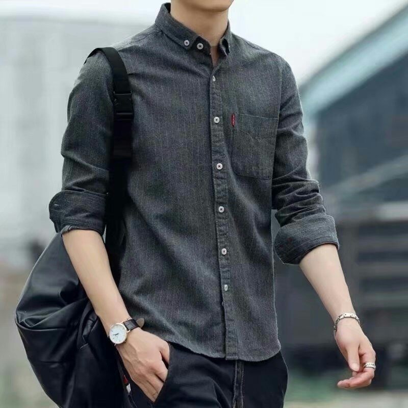 Dad Shirt Men's Long-Sleeved Korean Style Trendy Handsome Casual All-Matching Spring and Autumn New White Shirt Men's Shirt Coat