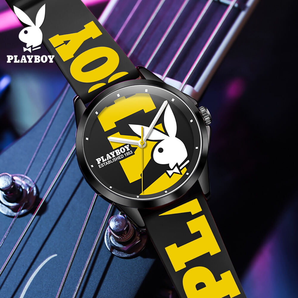 PLAYBOY Watch for Men Original Waterproof Simple Dial Yellow Silicone strap Sports Men Watches 2023 NEW
