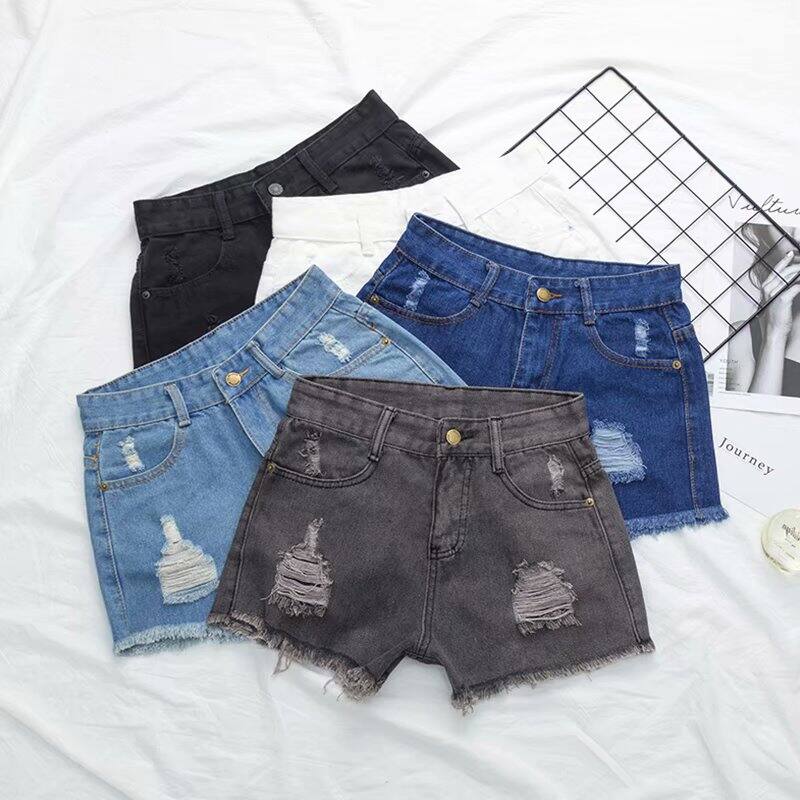 Large Size Women's Clothing Fat Mm200 kg Outer Shorts Korean Style High Waist Slimming A- line Wide Leg Ripped Black Versatile Hot Pants