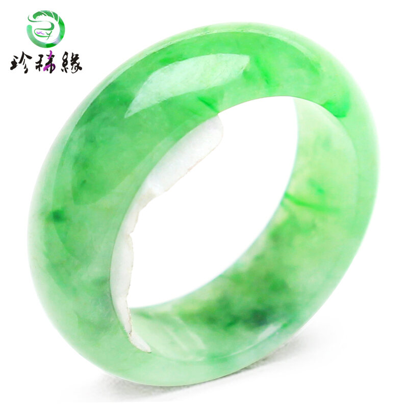 Rare Fate Natural Mine Timber a Goods Jade Women Jade Ring Yang Green Floating Flower Myanmar Jade Men's Jade Ring with Certificate