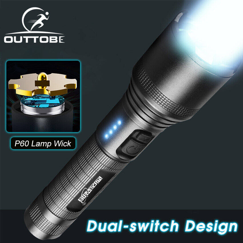 Outtobe Outdoor Flashlight LED Torch Light Zoomable Outdoor Flashlight USB Rechargeable LED Flashlight Pocket Size Waterproof Flashlight Strong Light Long Distance for Hiking