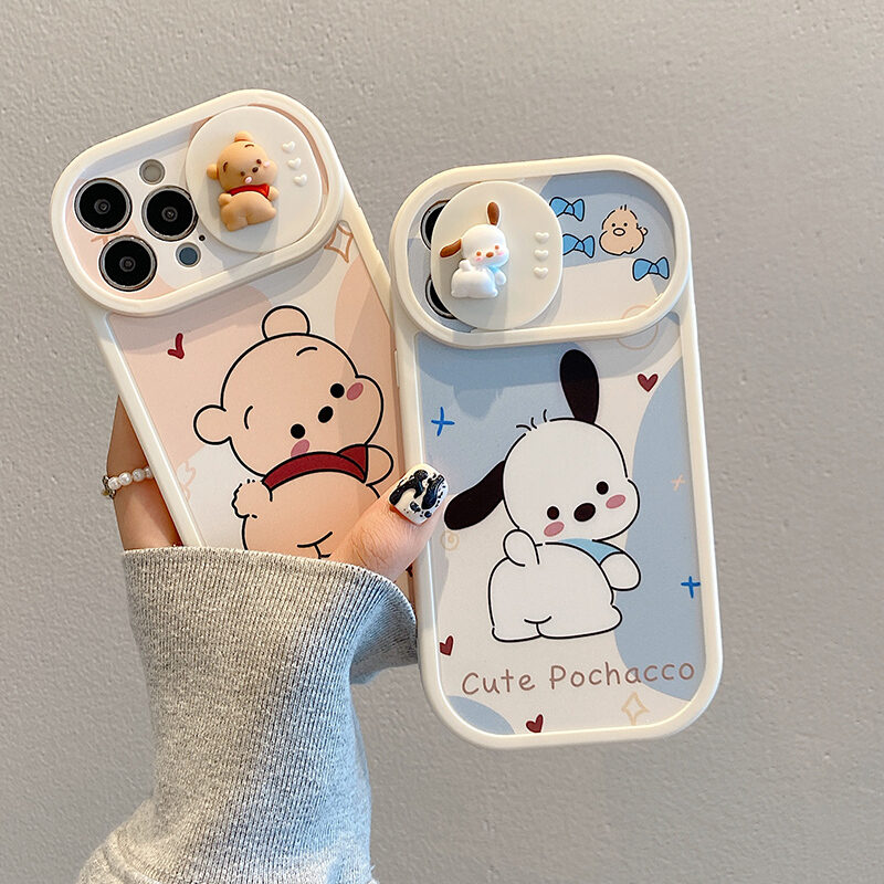 CrashStar Slide Camera Protection Cartoon Cute Anti-fall Phone Case For iPhone 14 13 12 11 Pro Max Plus X XR XS Max Soft Silicone Shockproof Phone Casing Cover With Full Cover Lens Camera Protection S