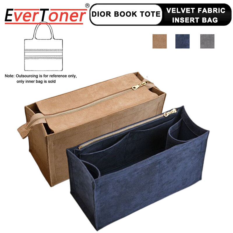 EverToner Plush Suede Insert Bag For BOOK Tote Organizer luxury Handbag Cosmetic Bag With Zipper Cover Organizer Liner Purse