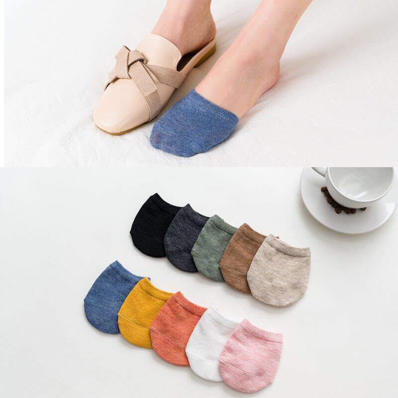SHAN Forefoot Socks Woman Summer Solid Color Candy Female Half Foot Toe Cover Half Socks Heels Invisible Cotton Breathable Socks