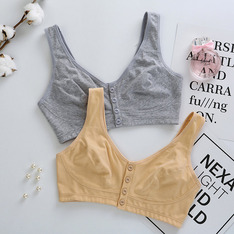 Middle-Aged and Elderly Bra Thin Pure Cotton Wireless Mother plus Size Front Button Vest Elderly Sports Underwear