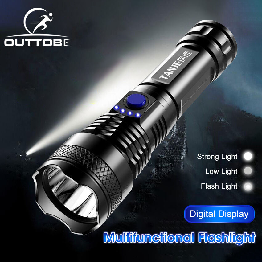 Outtobe XHP50 Multifunctional Flashlight Mini Flashlight Warning Light Zoom-able Flashlight Strong Bright Light Outdoor Waterproof Torchlight Portable Home Emergency Lamp Telescopic Focusing Penlight 