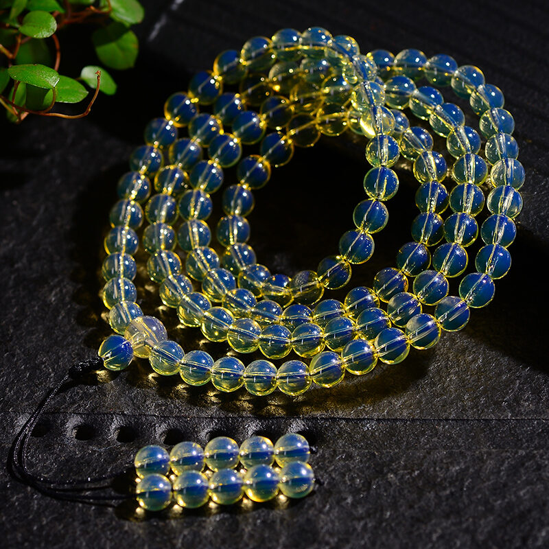 New Style Blue Amber Bracelet 108 PCs Buddha Beads Multi-Circle Bracelet Beeswax Amber round Beads for Men and Women