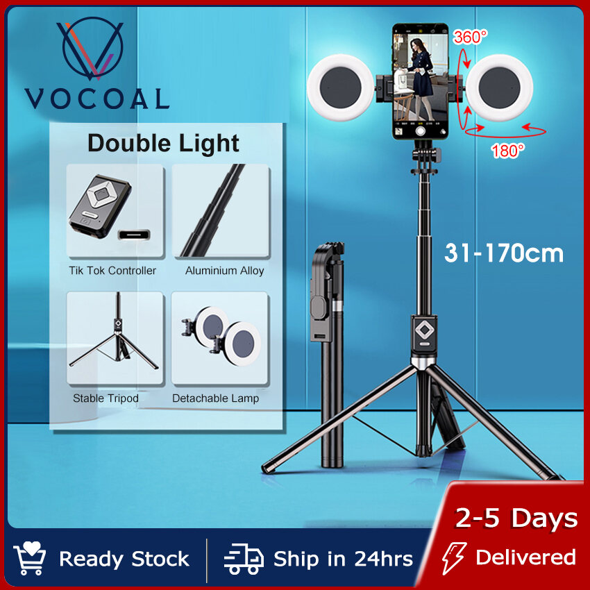 Vocoal Wireless Bluetooth Selfie Stick Tripod With Fill Light Selfie Stick Tripod with Wireless Remote Mini Extendable Selfie Stick 360° Rotation Phone Stand Holder Aluminum Alloy Selfie Stick