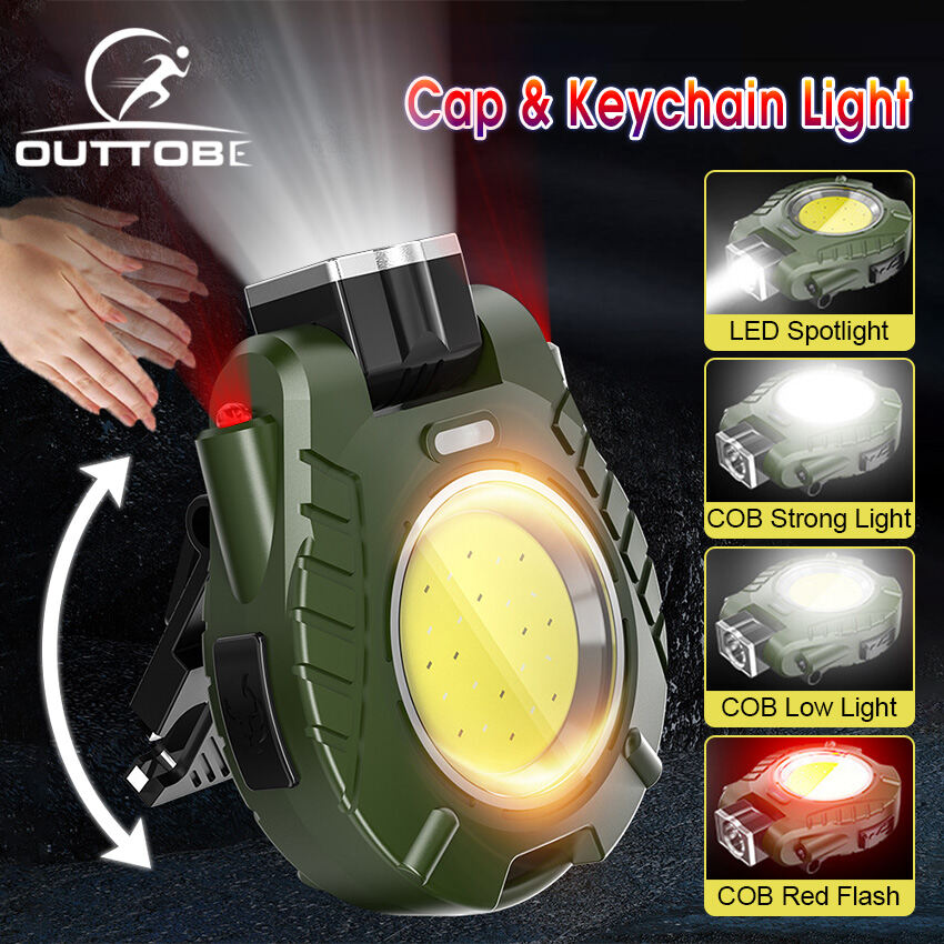 Outtobe Mini Keychain Light Portable Cap Light Induction Headlight Multi-Function Key Chain Lamp Waterproof Work Light USB Rechargeable Keychain Flashlight Emergency Lamp for Outdoor Camping Cycling