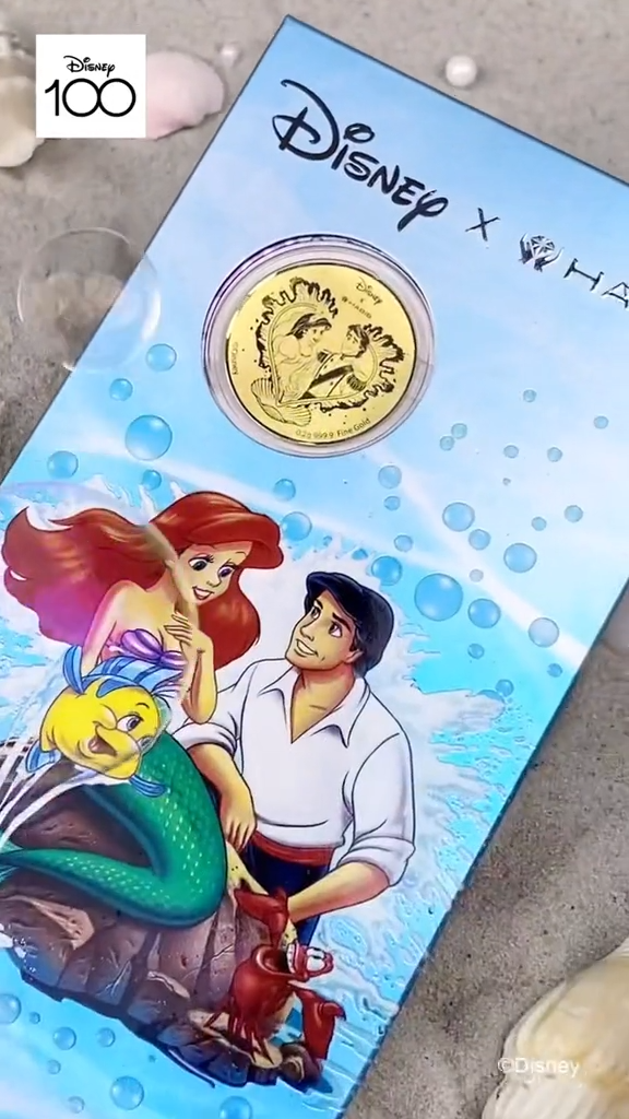 Disney x HABIB Disney100 Princess Ariel Gold Wafer Coin, 999.9 Gold (0.20G)