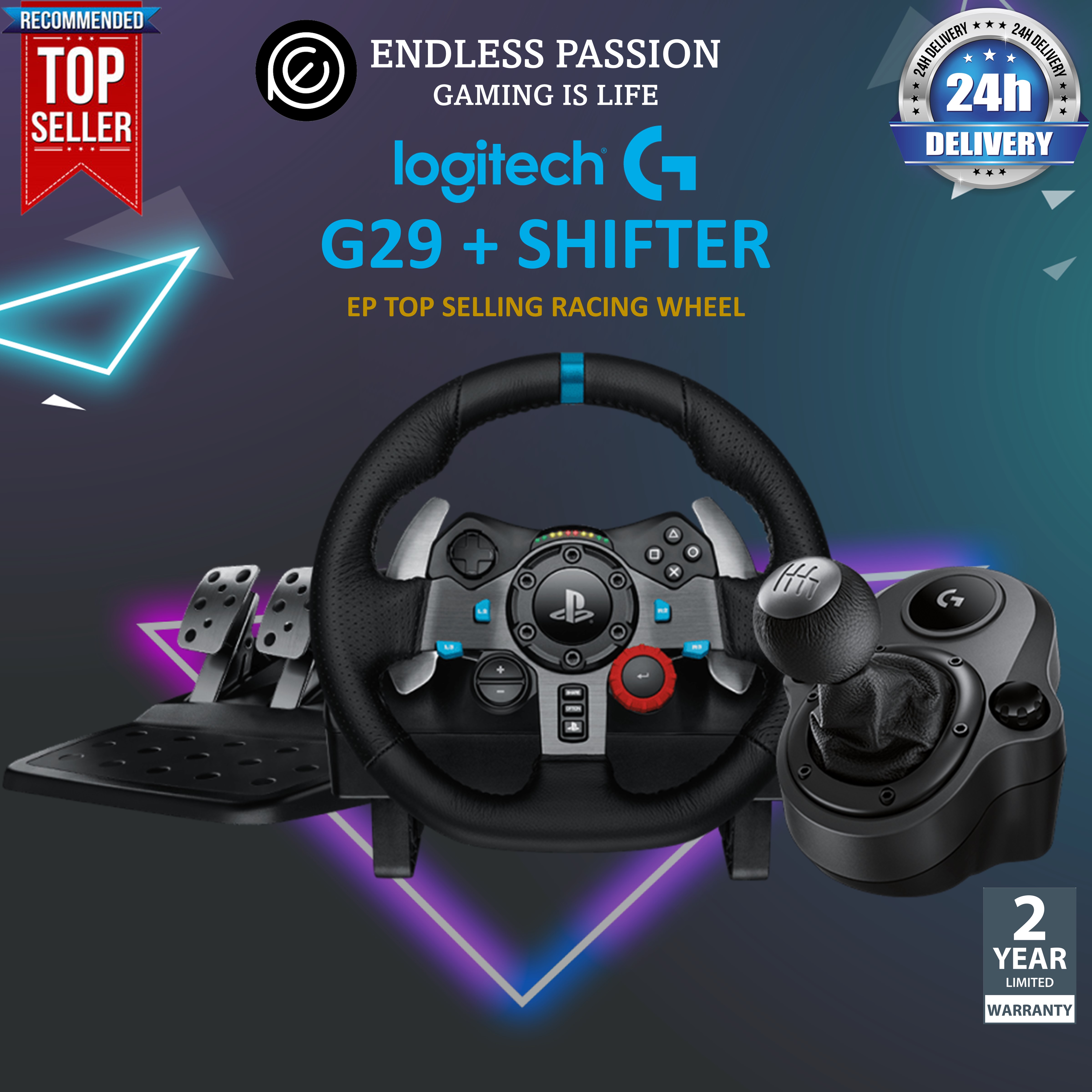 Logitech G29 Driving Force Race Wheel + Logitech G Driving Force Shifter Bundle - Works with PS5, PS4 and PC