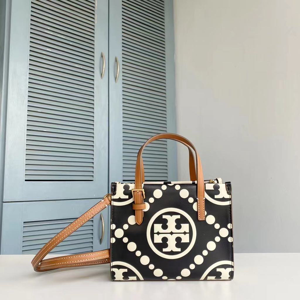 hot sale authentic tory burch bags women   Tory Burch T Monogram Bump Color Embossed Cow Leather Square Mini Tote Bag Crossbody Bag tory burch officia