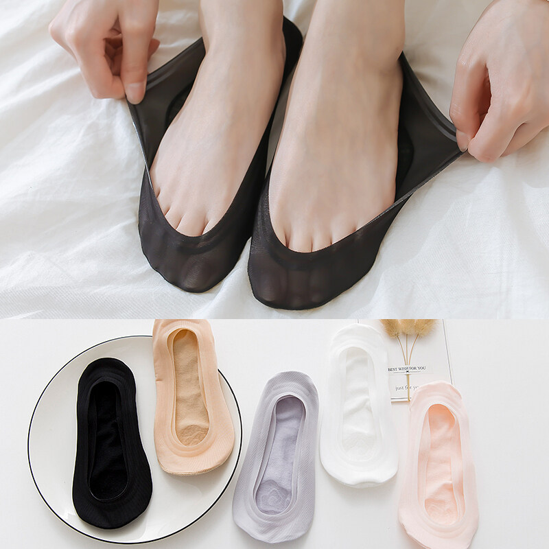 Yingbao 1 pair Low Cut Invisible Ankle Socks Woman Anti Slip Office Ice Silk No Show Summer Seamless Silicone Ladies Sock Black White Grey Pink