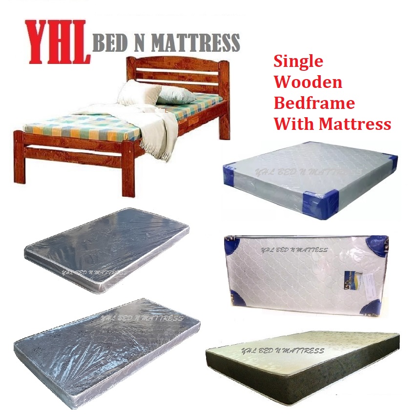 YHL Elsa Solid Wooden Single Bed Frame With Mattress