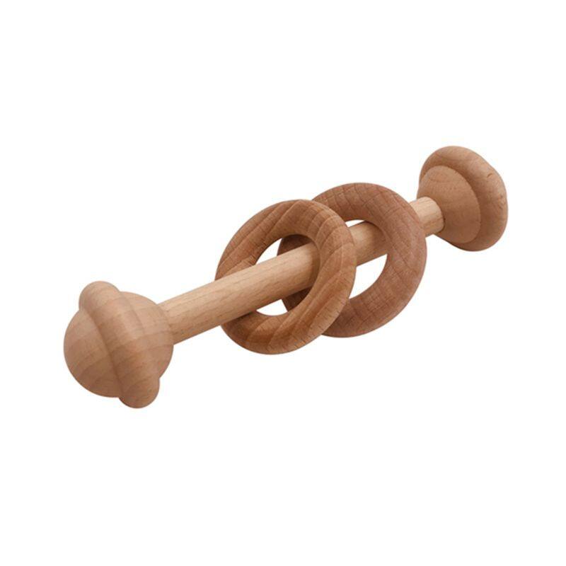 1PC Baby Teether Toys Beech Wooden Rattle Wood Teething Rodent Ring Musical Chew Play Gym Montessori Stroller For Childr
