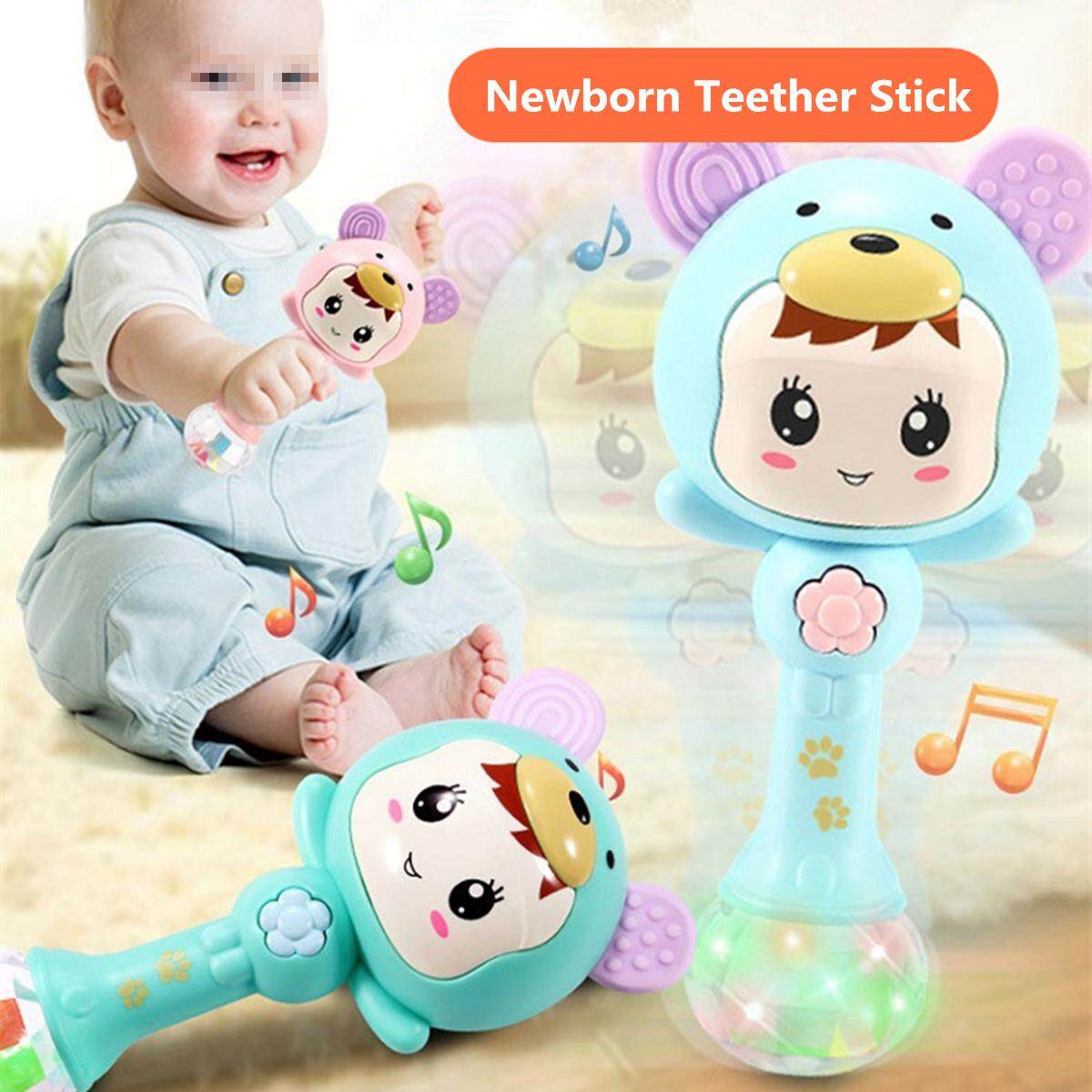 Newborn Early Learning Toy Infant Kids Baby Cartoon Musical Rattle Teether Stick for 0-1 Year Toddlers Random Colors