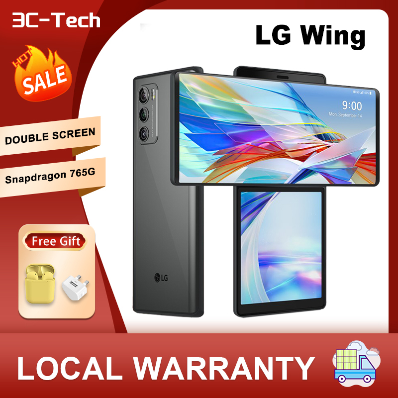 99 LG Wing Rotating Phone Dual Screen 5G Korean /  LG WING LMF100N LMF100VM 5G Mobile Phone Refurbished-99%New 6.8'' OLED Screen 8GB RAM 128GB/256GB ROM 64MP+32MP NFC CellPhone