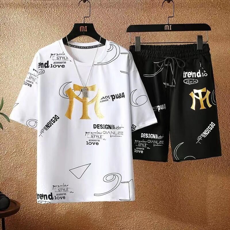 Men's Short Sleeve T-Shirt Suit 2022 Fashion Summer Trend Loose Handsome High Quality Fashion Cartoon Suit Set