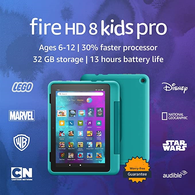 (Latest 2022 release) Amazon Fire HD 8 Kids Pro tablet, 8" HD display, ages 6-12, 30% faster processor, 13 hours battery life, Kid-Friendly Case, 32GB