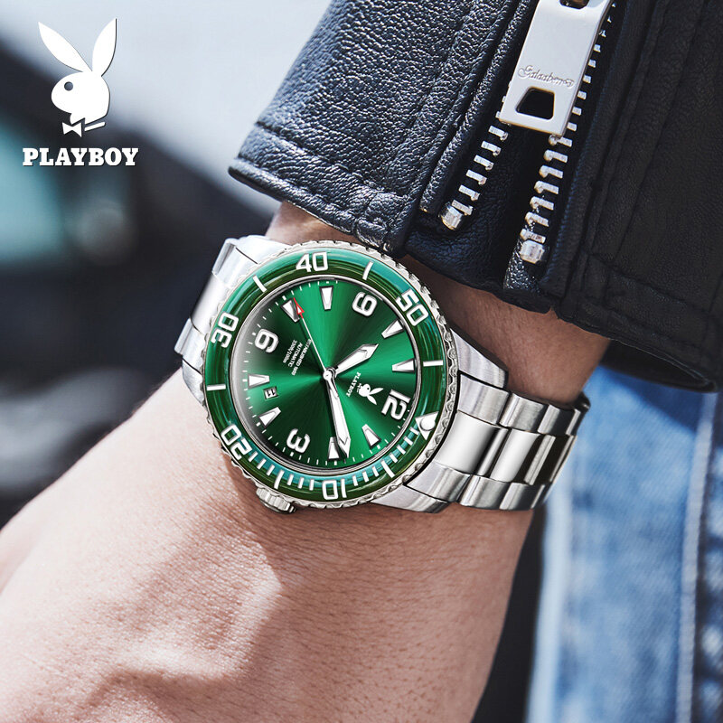 PLAYBOY Luxury Automatic Mechanical Watch For Men 2021 New USA Brand Fashion Stainless Steel Watch Waterproof Luminous Date Display