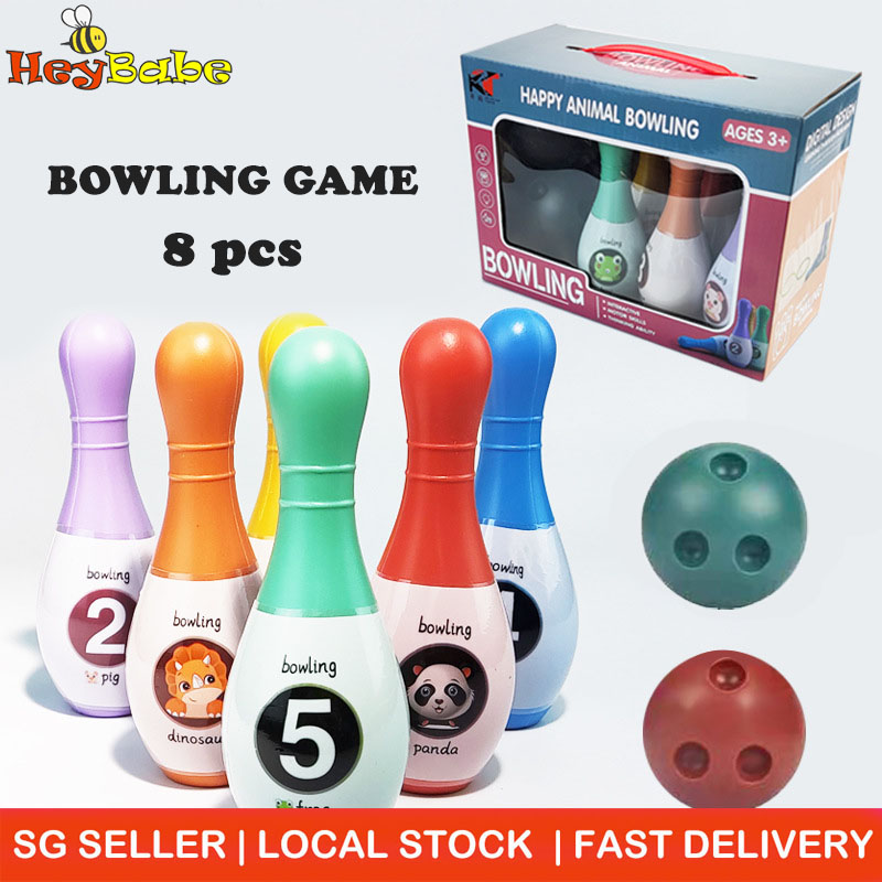 【Free Wrapping】Mini Bowling Game set, 2 balls+6 pins. Light weight indoor activity, ball toy for kids, baby, toddler.HEYBABE.