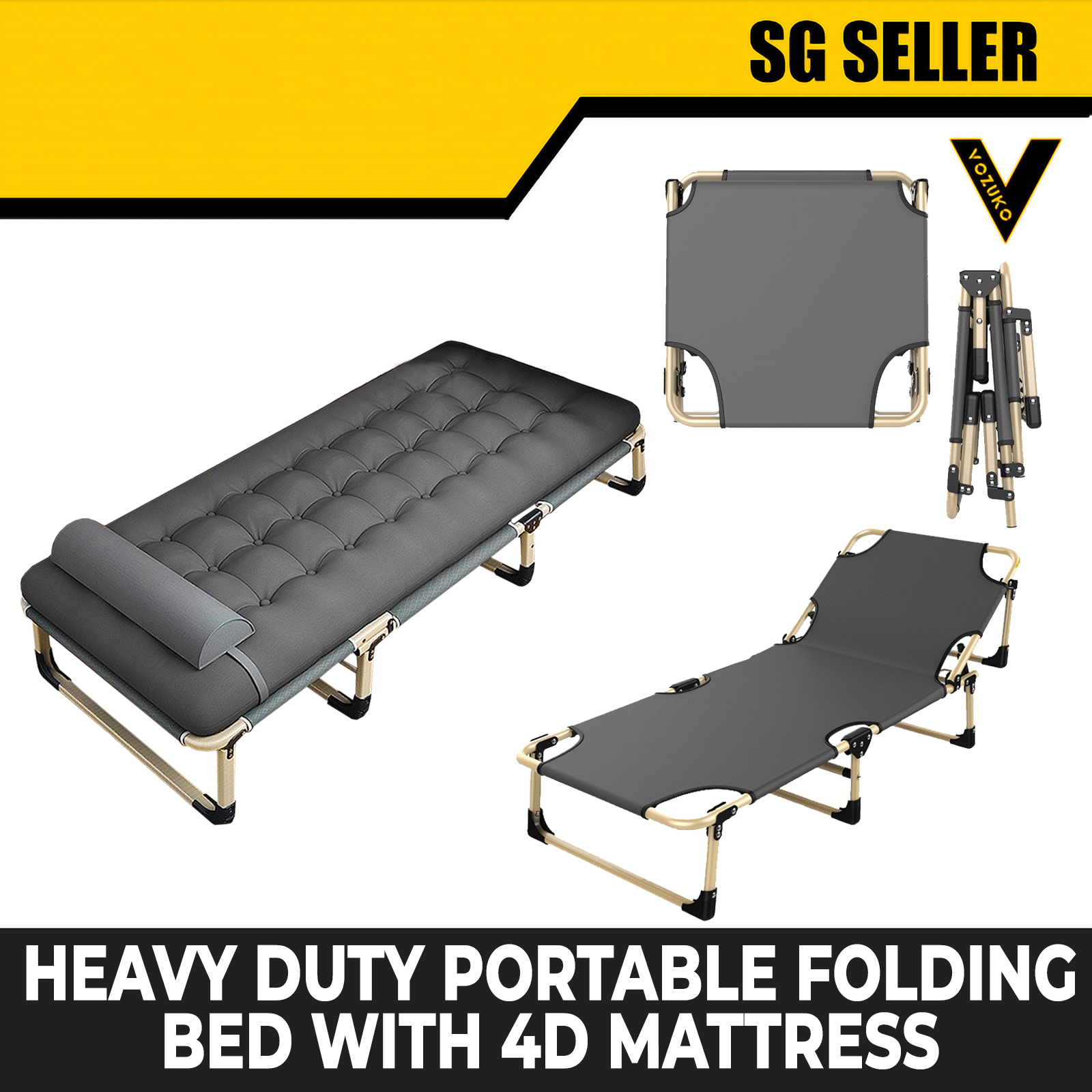 [SG SELLER] PORTABLE LIGHTWEIGHT HEAVY DUTY 3D AND 4D FOLDING BED, CAN PURCHASE WITH OR WITHOUT 4D MATTRESS PERFECT FOR OUTDOORS AND INDOORS