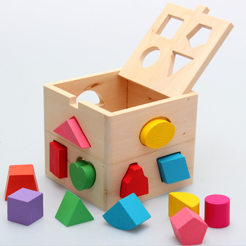 【SG ready stock】Geometric Shape Toy Cute Wooden Baby Toy Activity Cube Toys Early Learning Shape Sorting Box