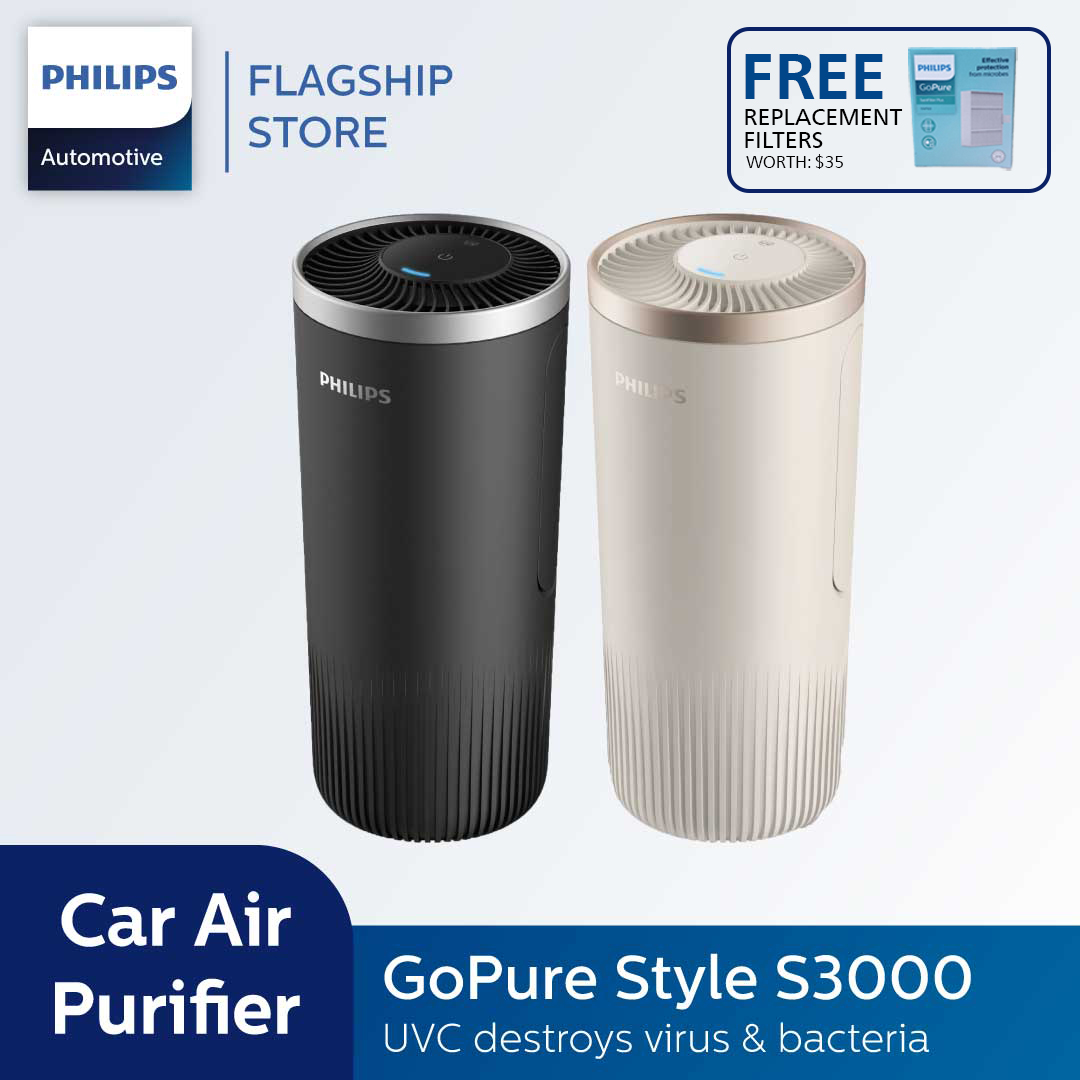 Philips GoPure Style Car Air Sanitizer Purifier GP 3601 3602 | Clean with Filter and UVC Light USB Cable | 1-Yr warranty | Free Replacement Filter | Recommended Gift Item
