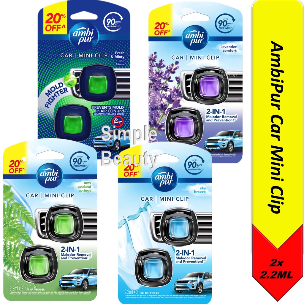 Ambi Pur Car Mini Clip Air Freshener Twin Pack, 2x2.2ml