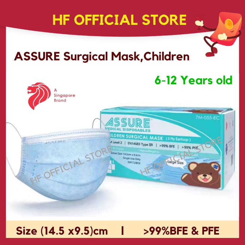 INSTOCKASSURE Surgical Mask Kids Children 50’s/box 3-ply Earloop Disposable 99% BFE Medical Mouth Mask Eliminate Germ Assure Authentic Original
