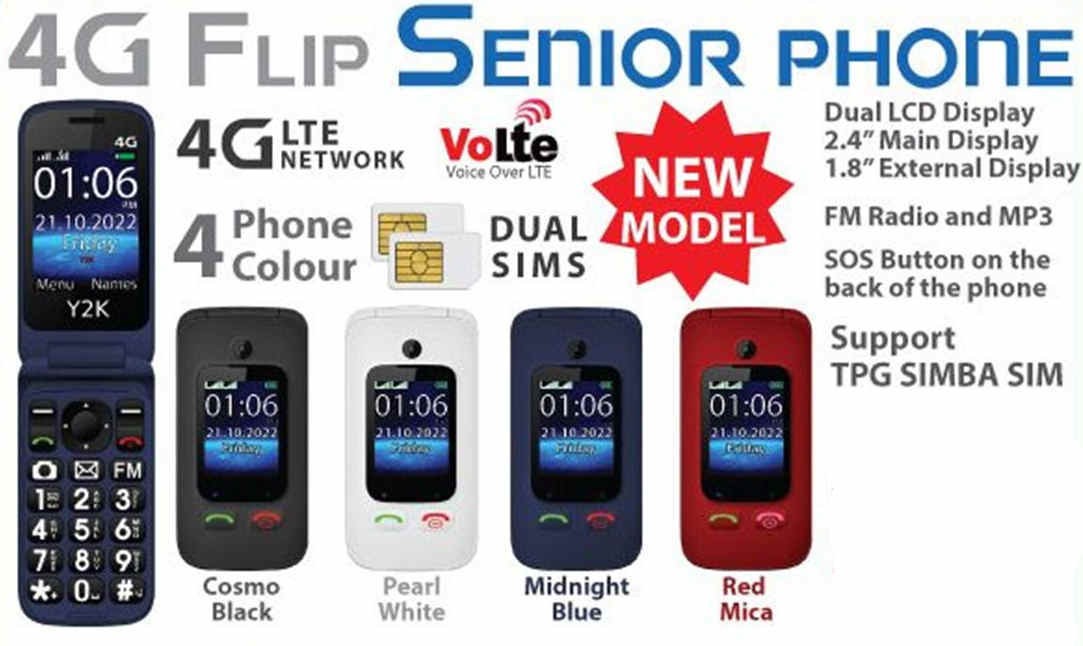 Y2K 4G Flip Senior Citizen Phone (Support TPG SIMBA Card)(1 Year Local Warranty)