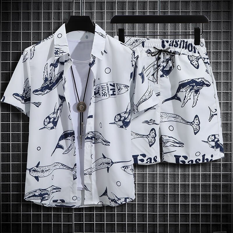 Men's Short Sleeve Shirt Summer Hong Kong Style Five Sleeve Top Suit Loose Ins Beach Casual Men's Clothing Without Shirt