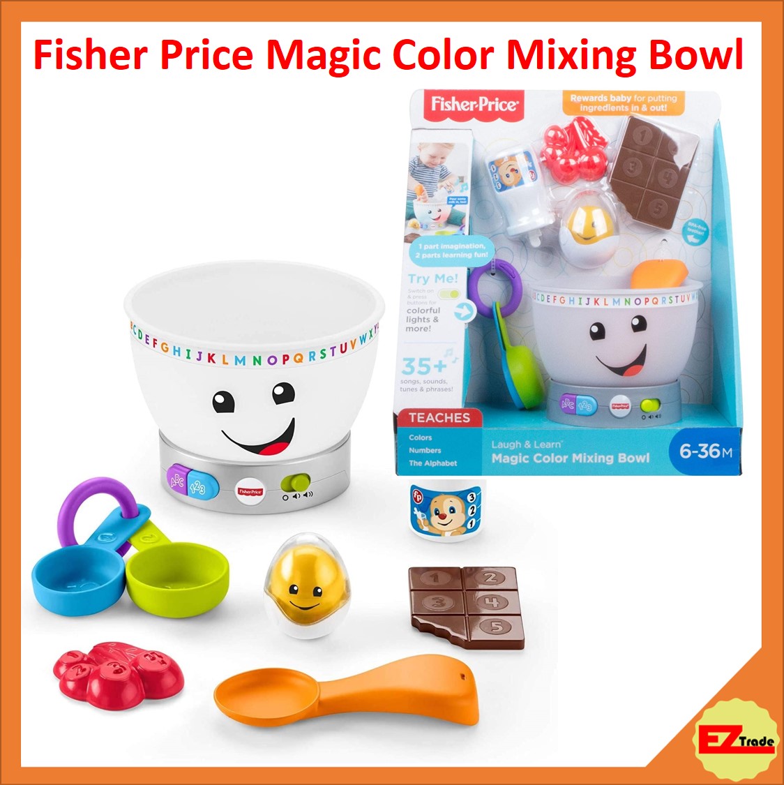 Mattel Fisher-Price Laugh & Learn Magic Color Mixing Bowl, Musical Baby Toy GJW20