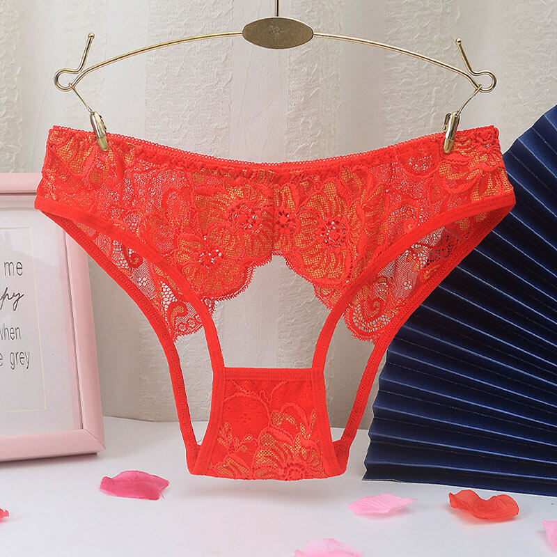 iwmh Women Seamless Underwear Sexy Briefs Knickers Open Back Lace Panties Hollow See Through Transparent Low Waist Embroidery