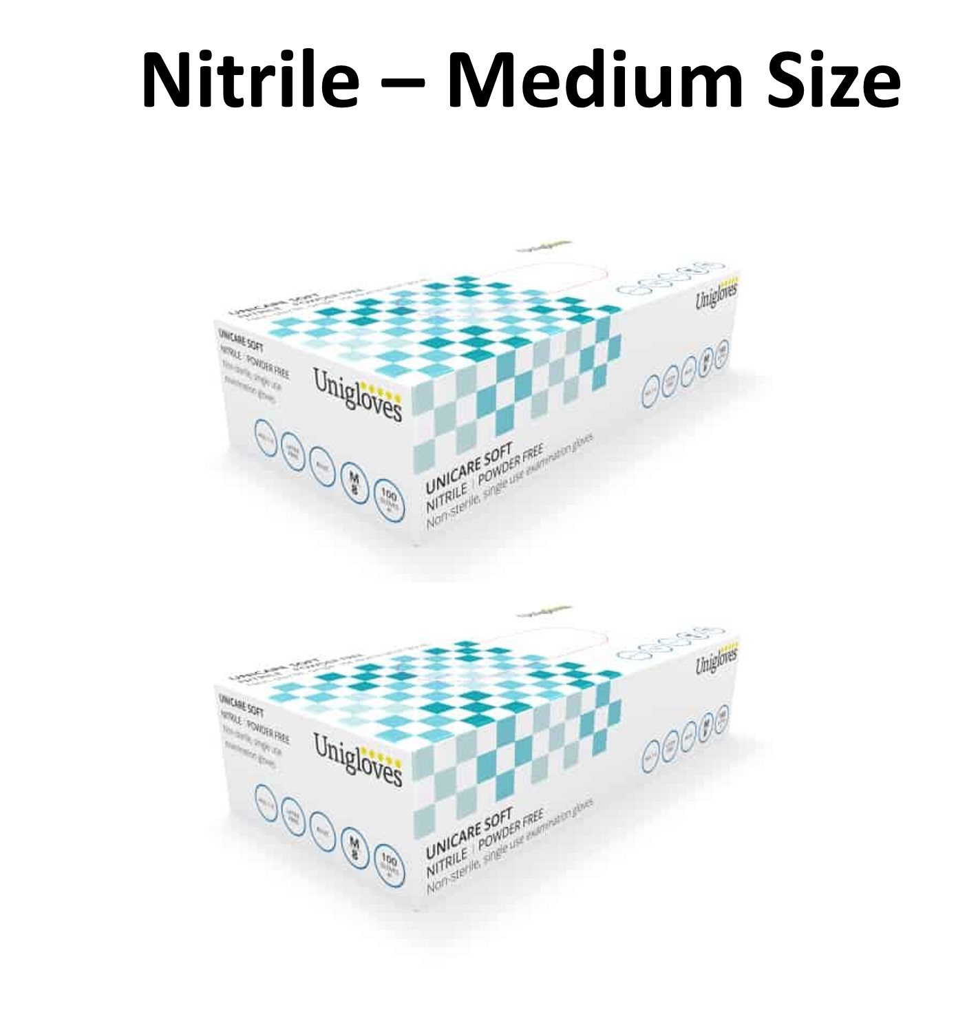 [2 Boxes] Unicare Unigloves Medical Grade Nitrile Gloves Powder Free 100pcs/box (Medium Size)