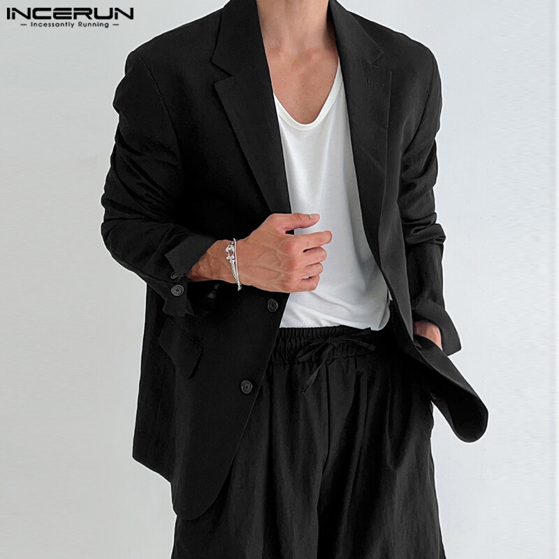INCERUN Mens Long Sleeve Lapel Neck Blazer Jackets Casual Formal Holiday Coat Outwear Top (Korean Style)