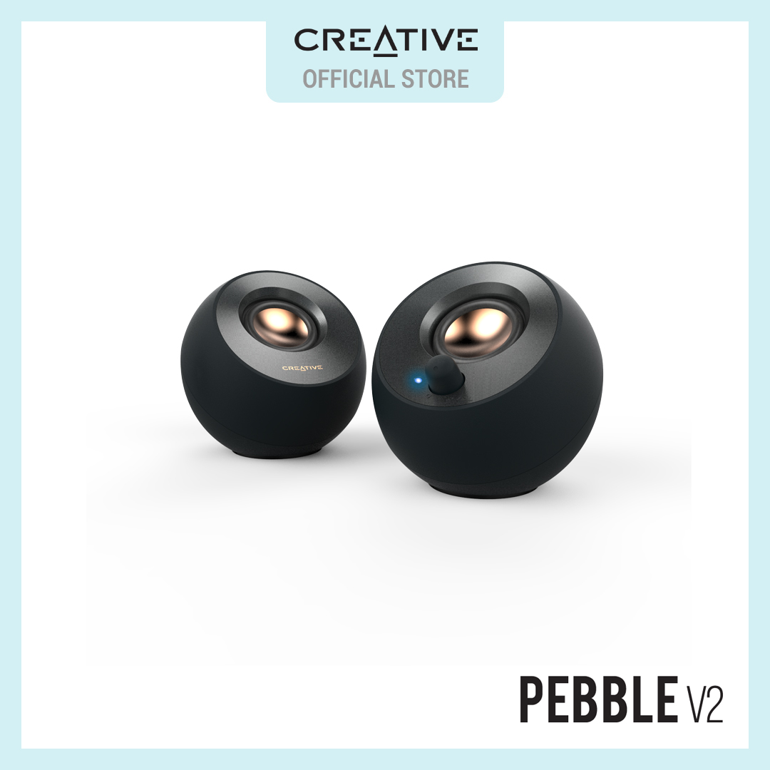 Creative Pebble V2 - Minimalistic 2.0 USB-C Powered Desktop Speakers, 3.5 mm AUX-in, Up to 8W RMS Power for Computers and Laptops, Type-A Adapter Included and Extended Cable