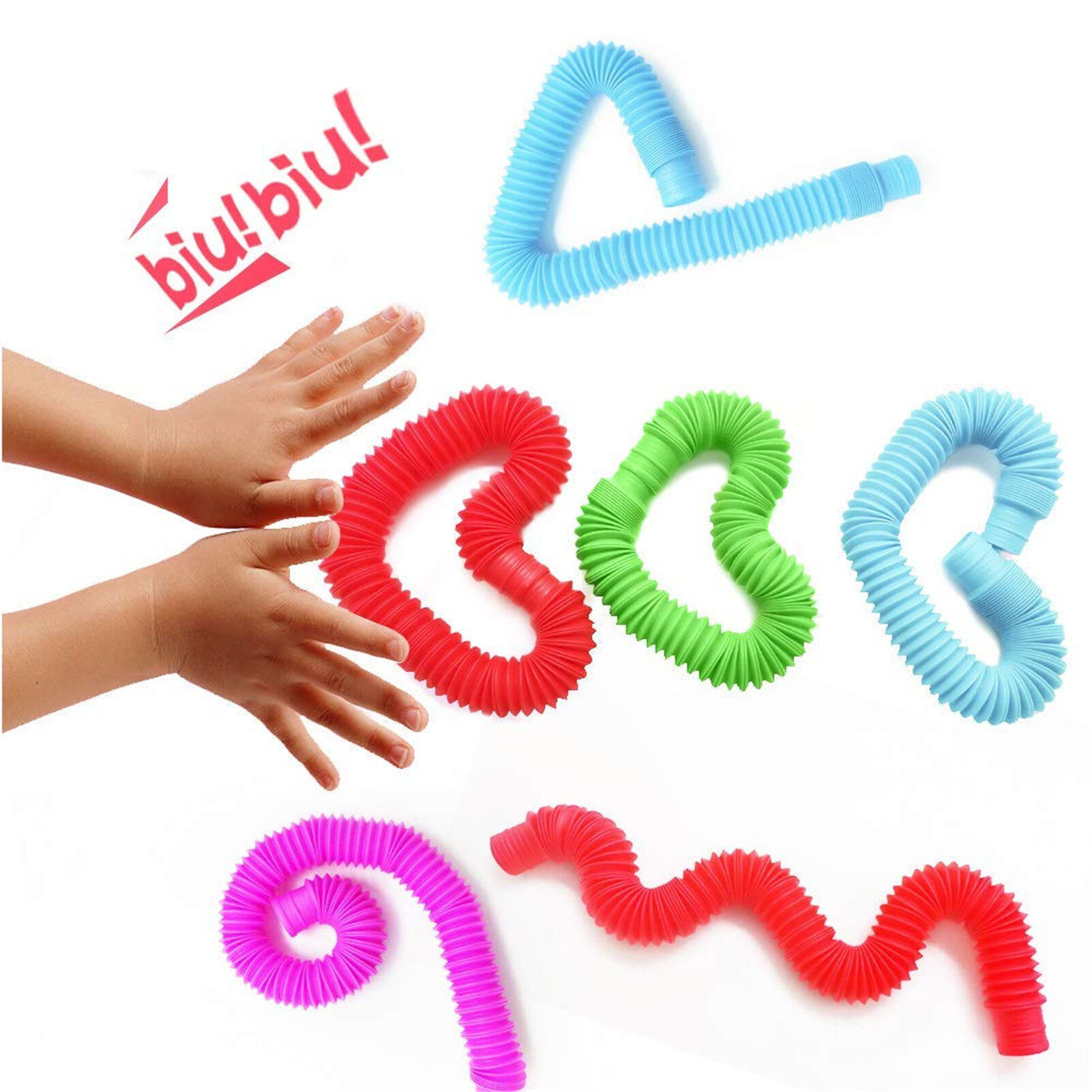 10pcs Decompression Toy Pop Tube Telescopic Bellows Sensory stocking Toy Color Stretch Tube Fun Telescopic Tube Vent play occupational therapyToy Random  mini popular Color for Children's