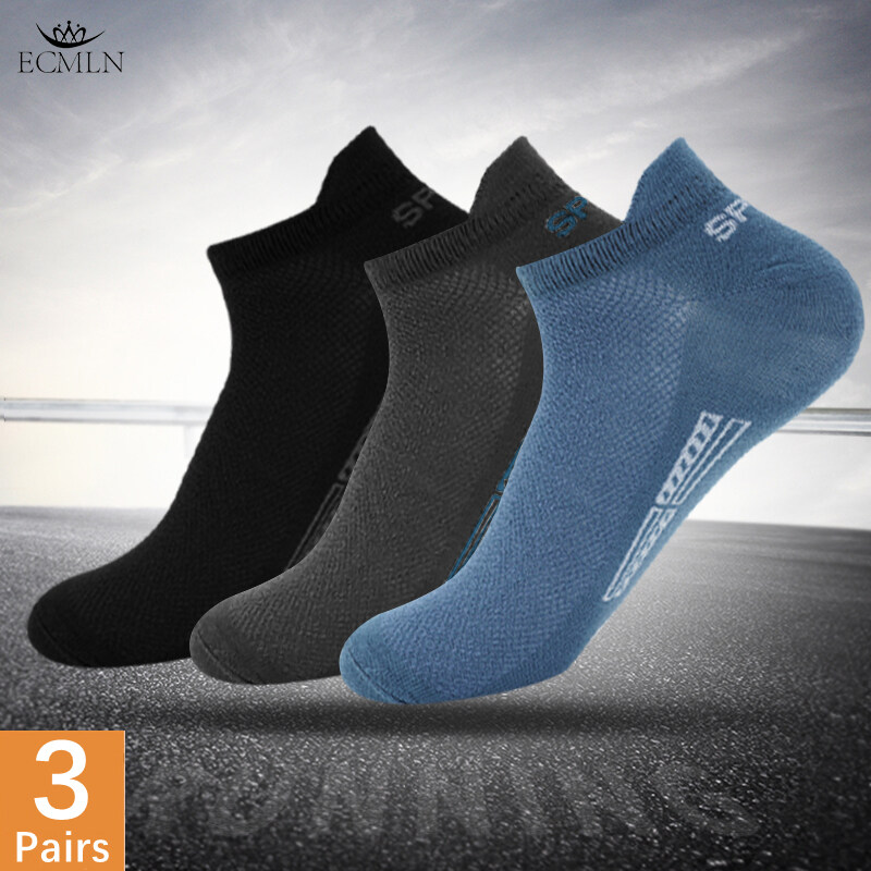 ECMLN 3Pairs High Quality Men Ankle Socks Breathable Cotton Sports Socks Mesh Casual Athletic Summer Thin Cut Short Sokken Size 38-44
