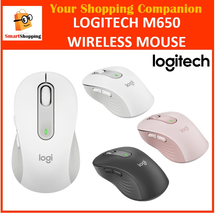 Logitech M650 Logi Signature Wireless Mouse Smart Wheel Scrolling Off-White Rose Graphite 1 Year Sg Warranty