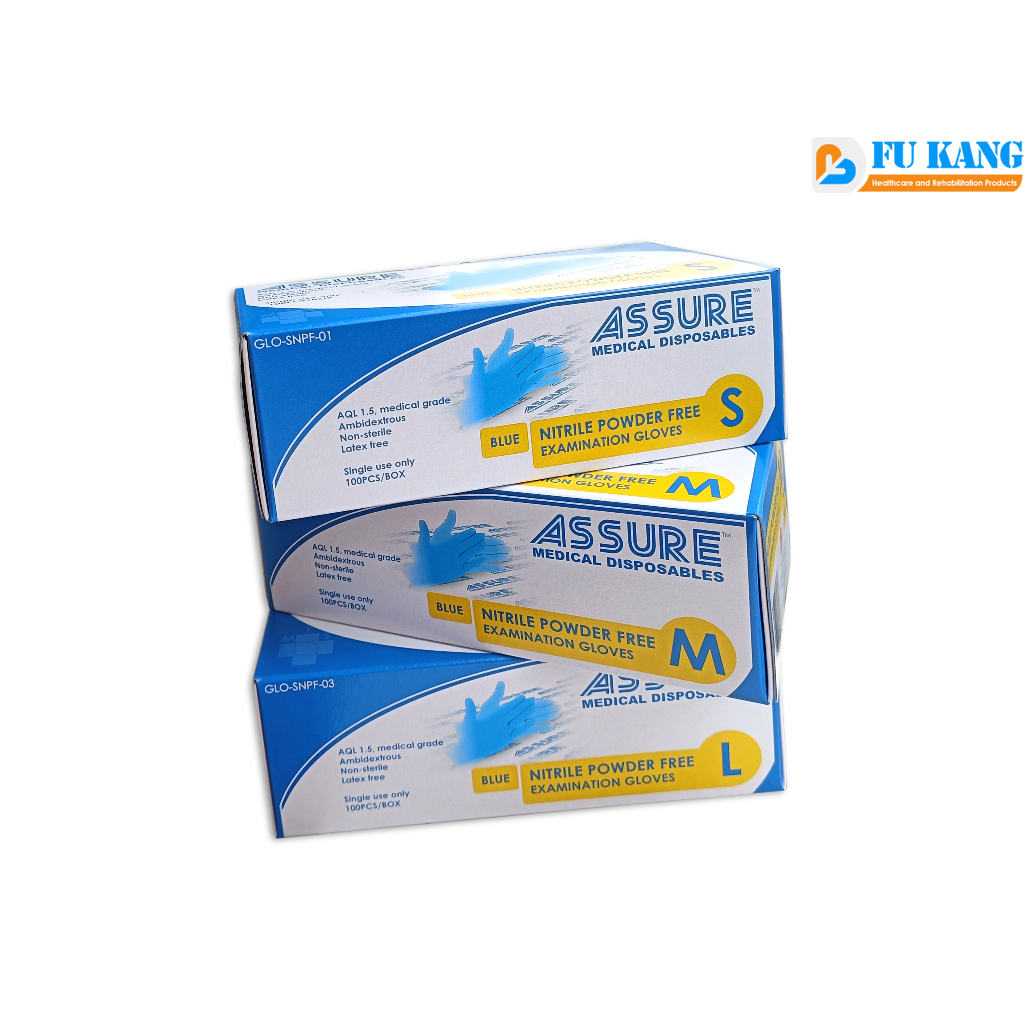 ASSURE Medical Disposable Nitrile Powder Free Gloves Blue (100PC/BOX)
