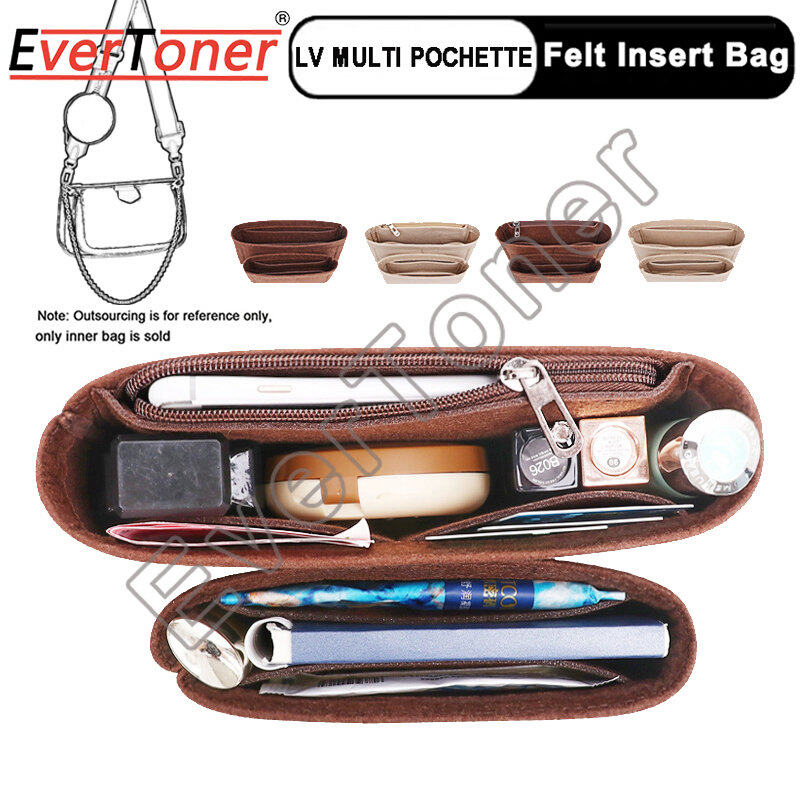 EverToner Felt Insert Bag For LV MULTI POCHETTE,Travel Inner Purse Portable Cosmetic Bag