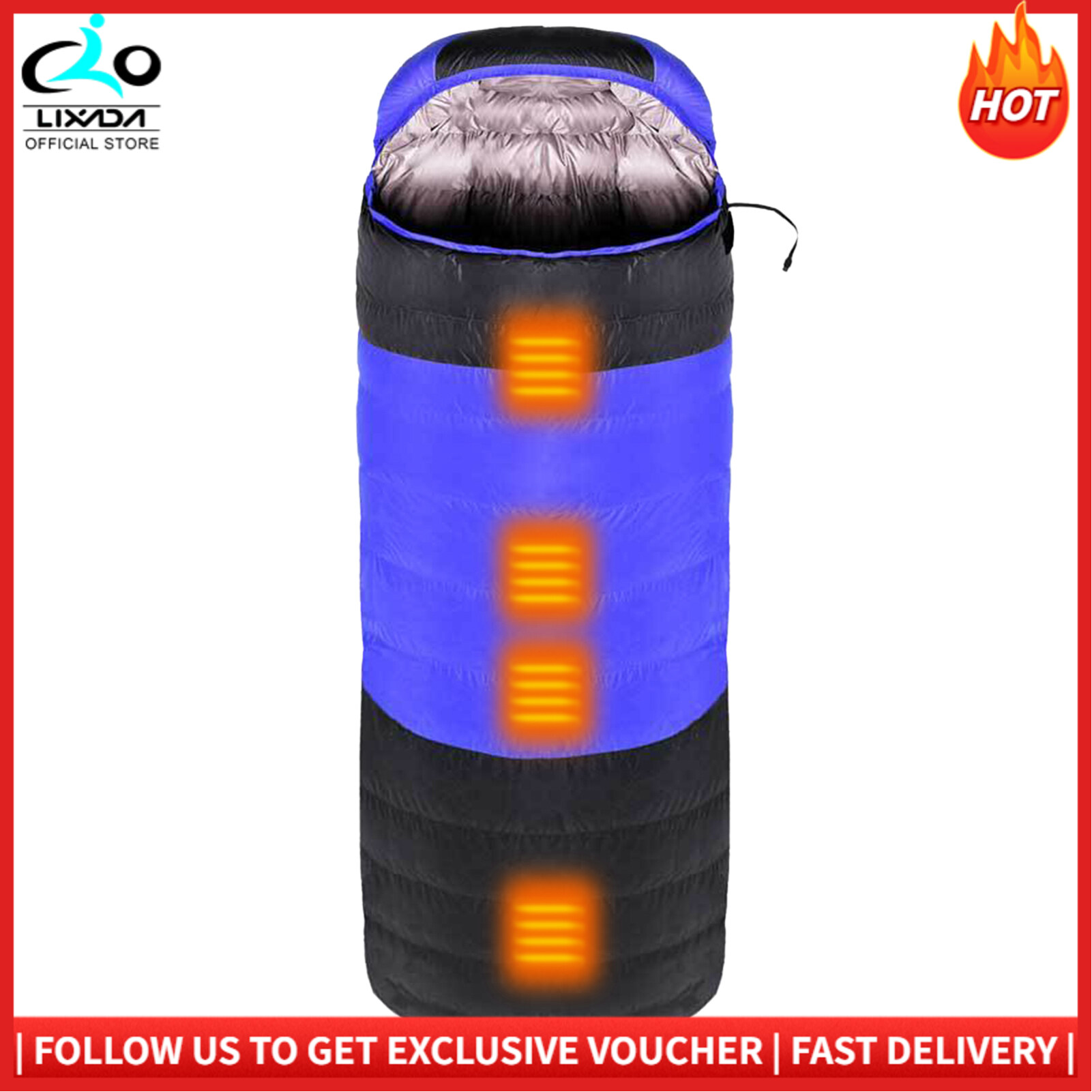 LIXADA Heated Sleeping Bag with Storage Sack Outdoor Winter Warm Sleeping Bag for Camping Hiking Traveling