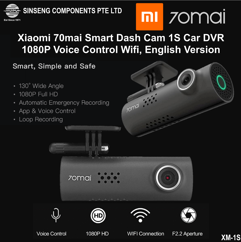Xiaomi 70mai 1S Smart Dashcam Car Camera DVR 1080P Voice Control, Wifi, English Version Dash Cam
