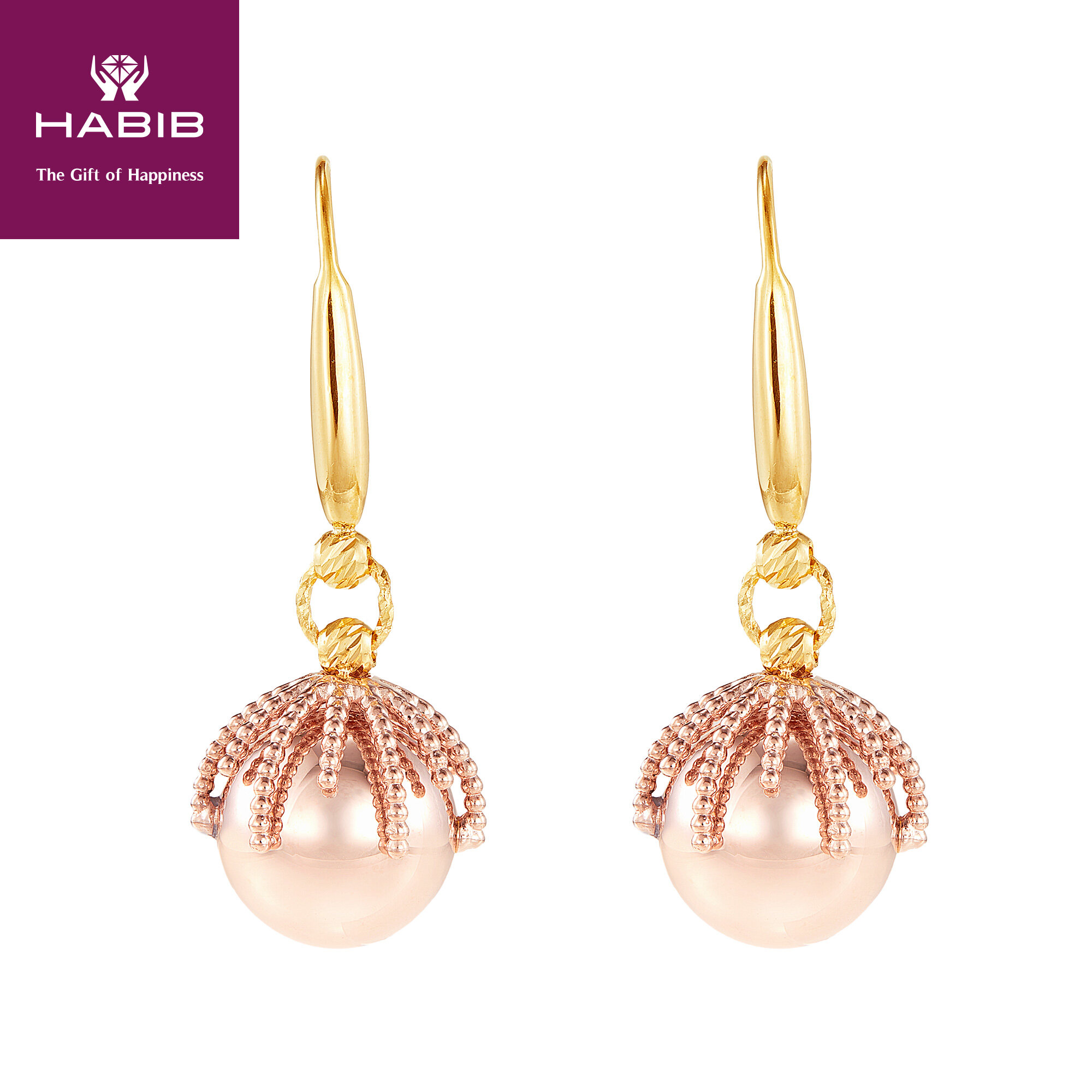 HABIB Oro Italia Bon Bon Linnea Yellow and Rose Gold Earring, 916 Gold