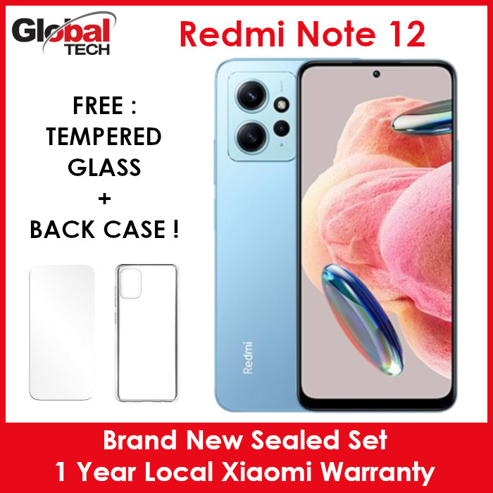 Xiaomi Redmi Note 12 4G 128GB Rom + 6GB Ram / Global Version / 1 Year Local  Xiaomi Warranty (FREE : TEMPERED GLASS + BACK CASE)