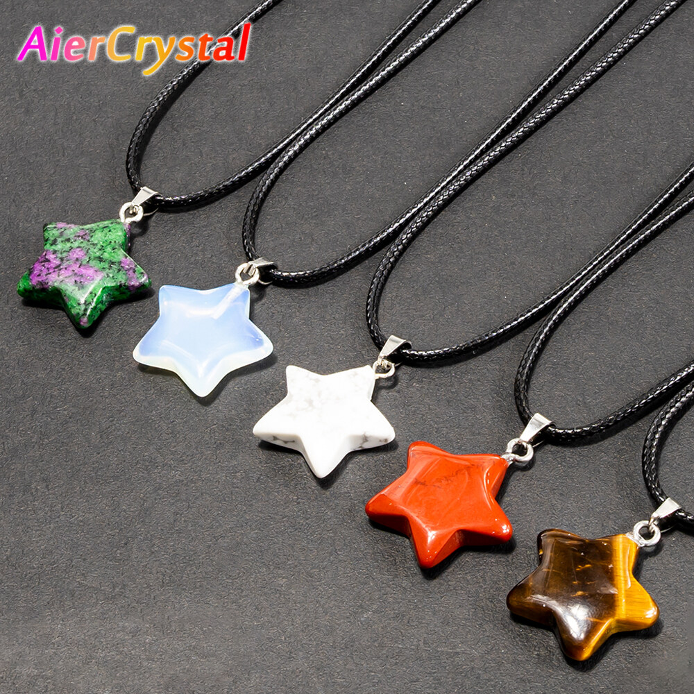 Star Pendant Colar De Pedra Natural Real Chakra Ágata Obsidiana Cristal Branco Jóias De Quartzo Opala Azul Veia