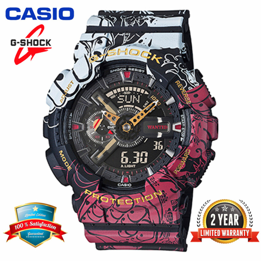 Original G  S shock x ONE PIECE GA110 Men Sport Watch Dual Time Display 200M Water Resistant Shockproof and Waterproof World Time LED Auto Light Boy Man Wrist Sports Watches with 2 Years Warranty GA-1