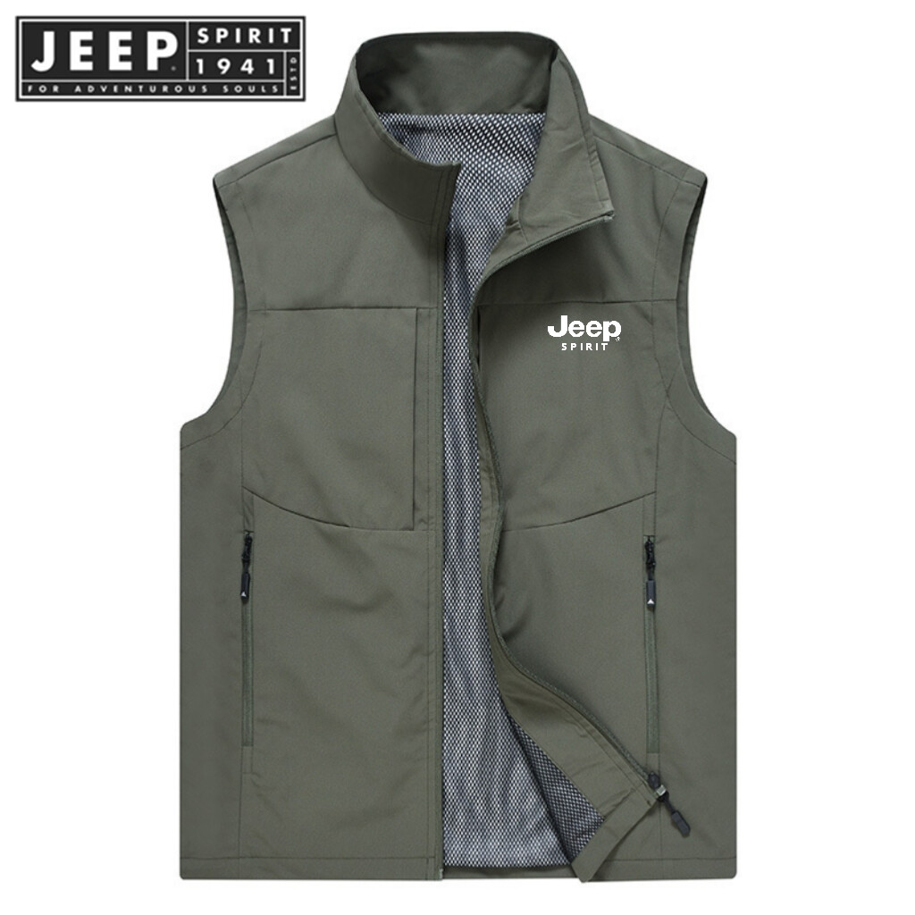 JEEP SPIRIT 1941 ESTD Large Pocket Quick Drying Fishing Vest Men's Thin Mountaineering Photographer Waterproof Vest Sleeveless