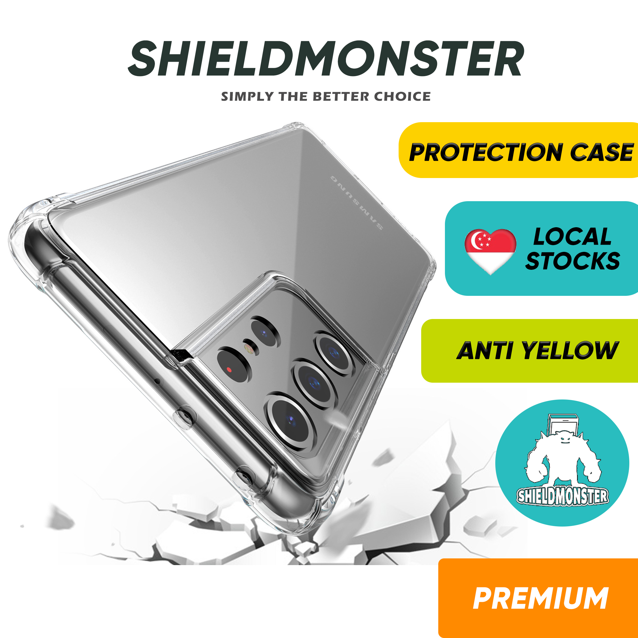 Shieldmonster Samsung Case Cover Casing Transparent TPU for S23 Ultra/S23+/S23/S22/S21+/S21U/Note 20 Ultra/S20+